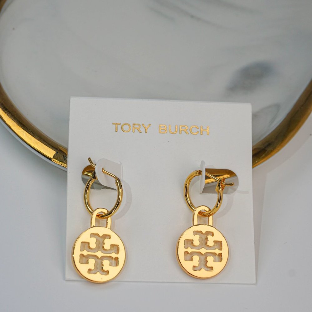 Tory Burch Huggie Logo Drop Earrings (BRAND NEW) - Picture 3 of 4
